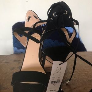 New York & Company Black Lace Up Back Heels